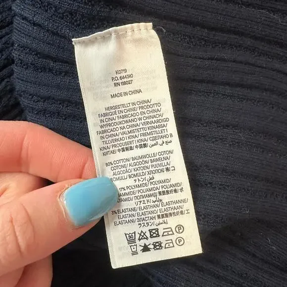 Boden Pointelle Rib Knit Mock Neck Top Knit Short Sleeve Lettuce Trim Sweater - Picture 10 of 10